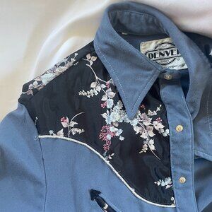 Vintage Velour/velvet Blue Floral Pearl Snap Western Shirt - Size Large Tall